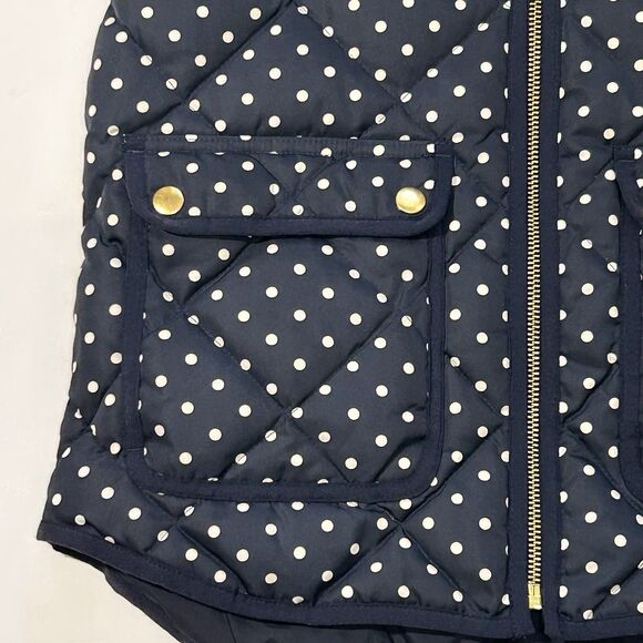 J CREW Quilted Down Puffer Vest Womens XS Insulated Navy White Polka Dots Zip Up - Picture 3 of 12